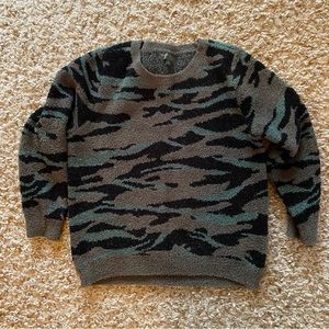 Barefoot Dreams Cozychic green tiger stripe pullover